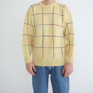 Vintage Halpern Yellow Wool Grid Sweater Retro Preppycore Eclectic Grandpa